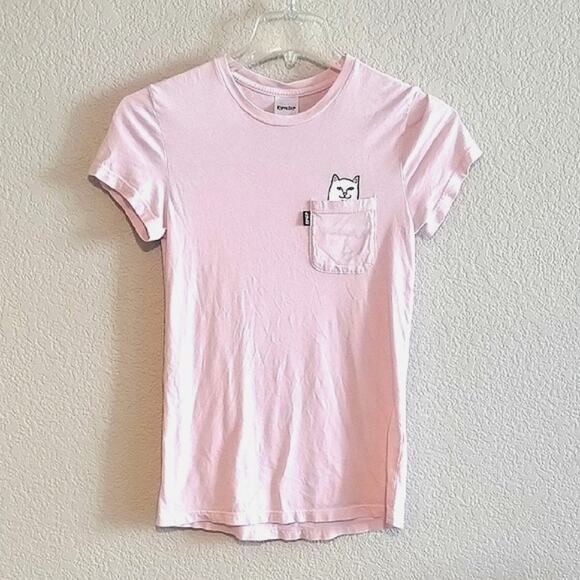 RipnDip NWOT Lord Nermal Baby Pink T-shirt Pocketed Bad Kitty Cap Sleeve Small - Picture 3 of 16